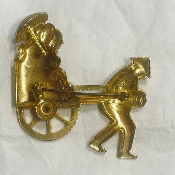Vintage Spain Rickshaw Brooch w/ Spinning Wheel – Red/Gold - Picture 3 of 4